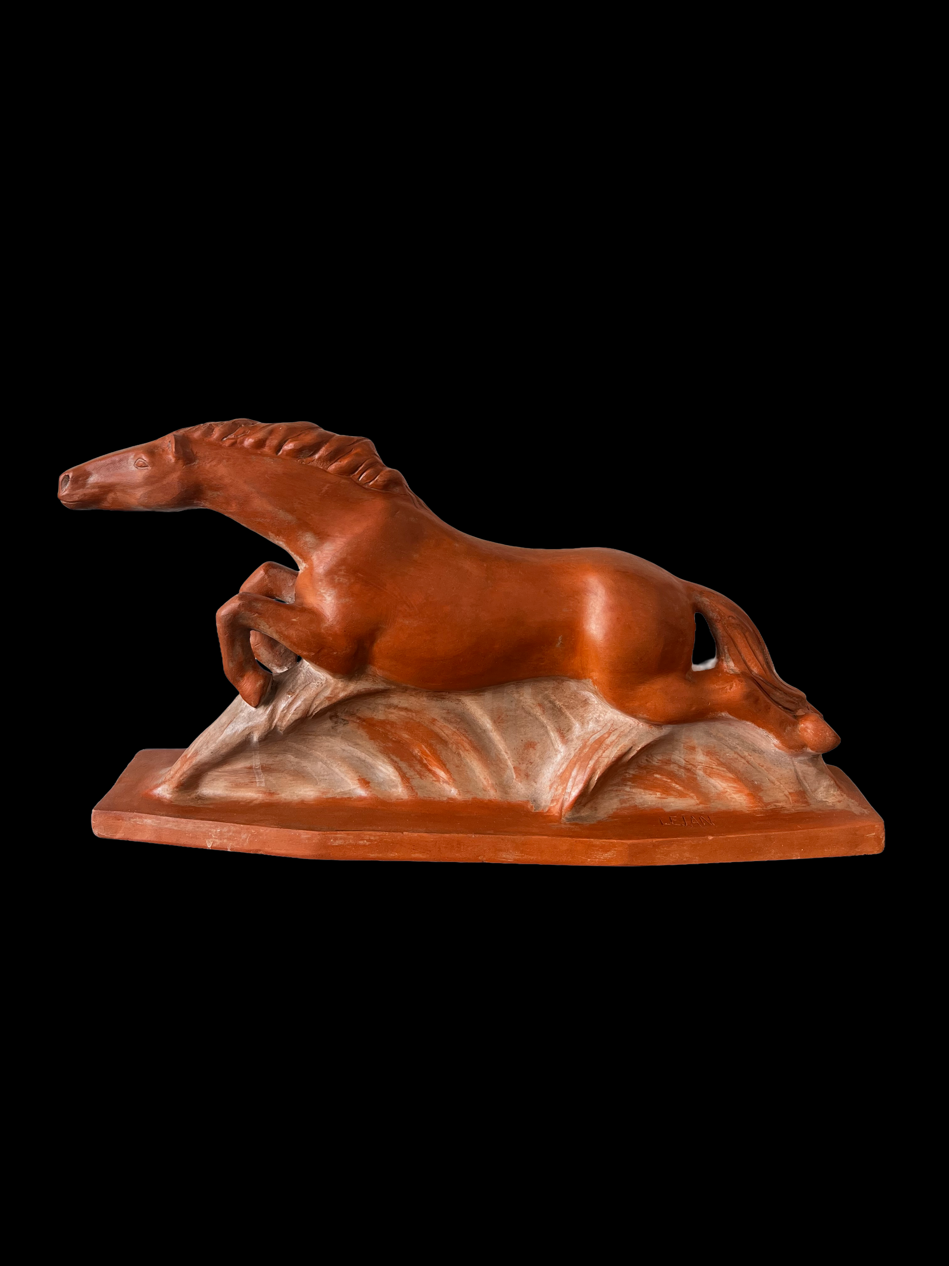Art Deco Terracotta Sculpture Of A Leaping Horse