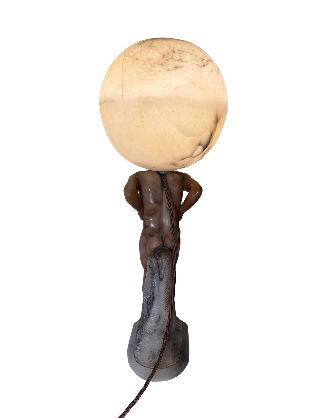 Alabaster & Marble Figurative Table Lamp Of Atlas