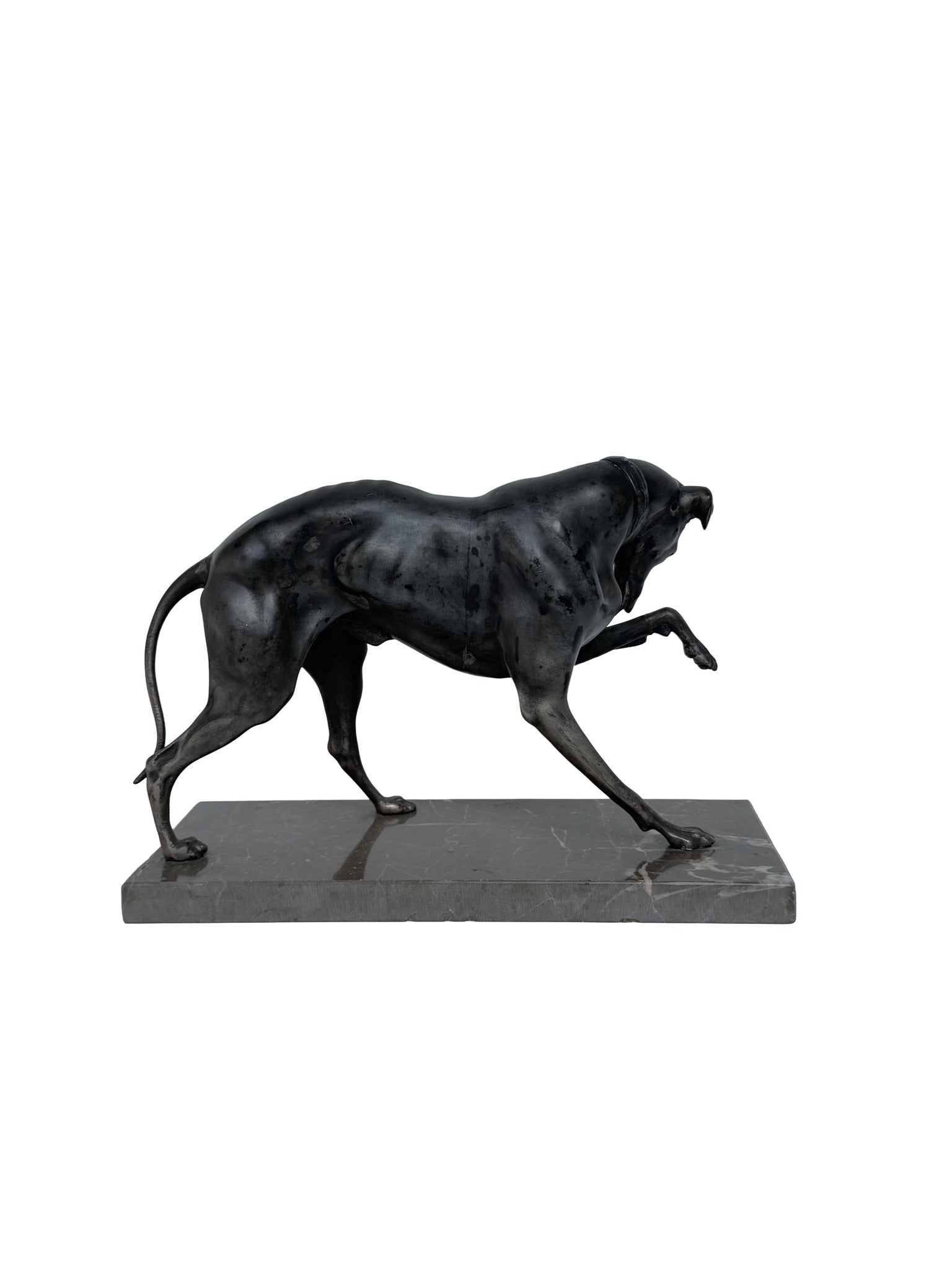 Spelter Dog On Marble Base Attributed To Pierre Jules Mene