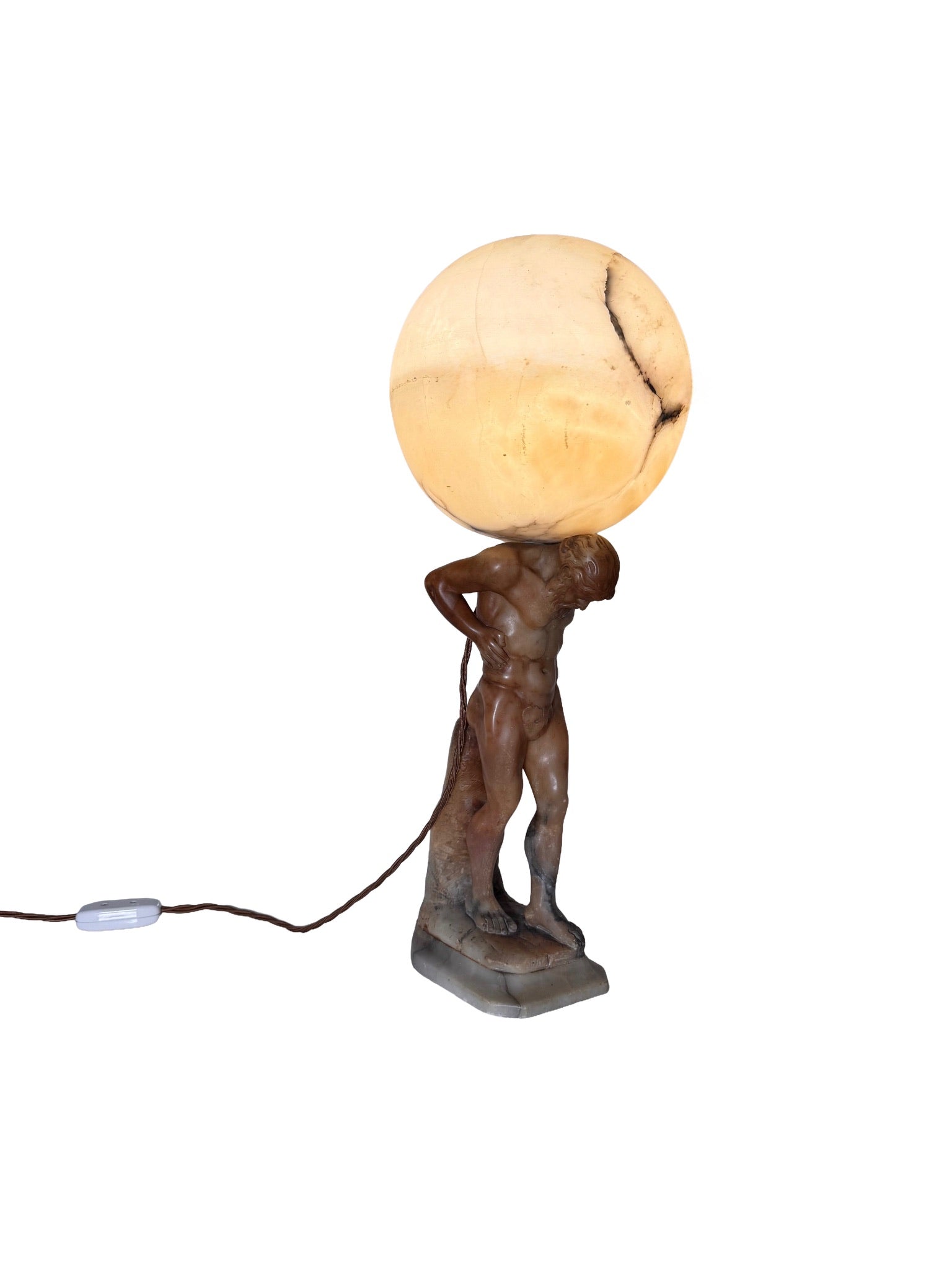 Alabaster & Marble Figurative Table Lamp Of Atlas