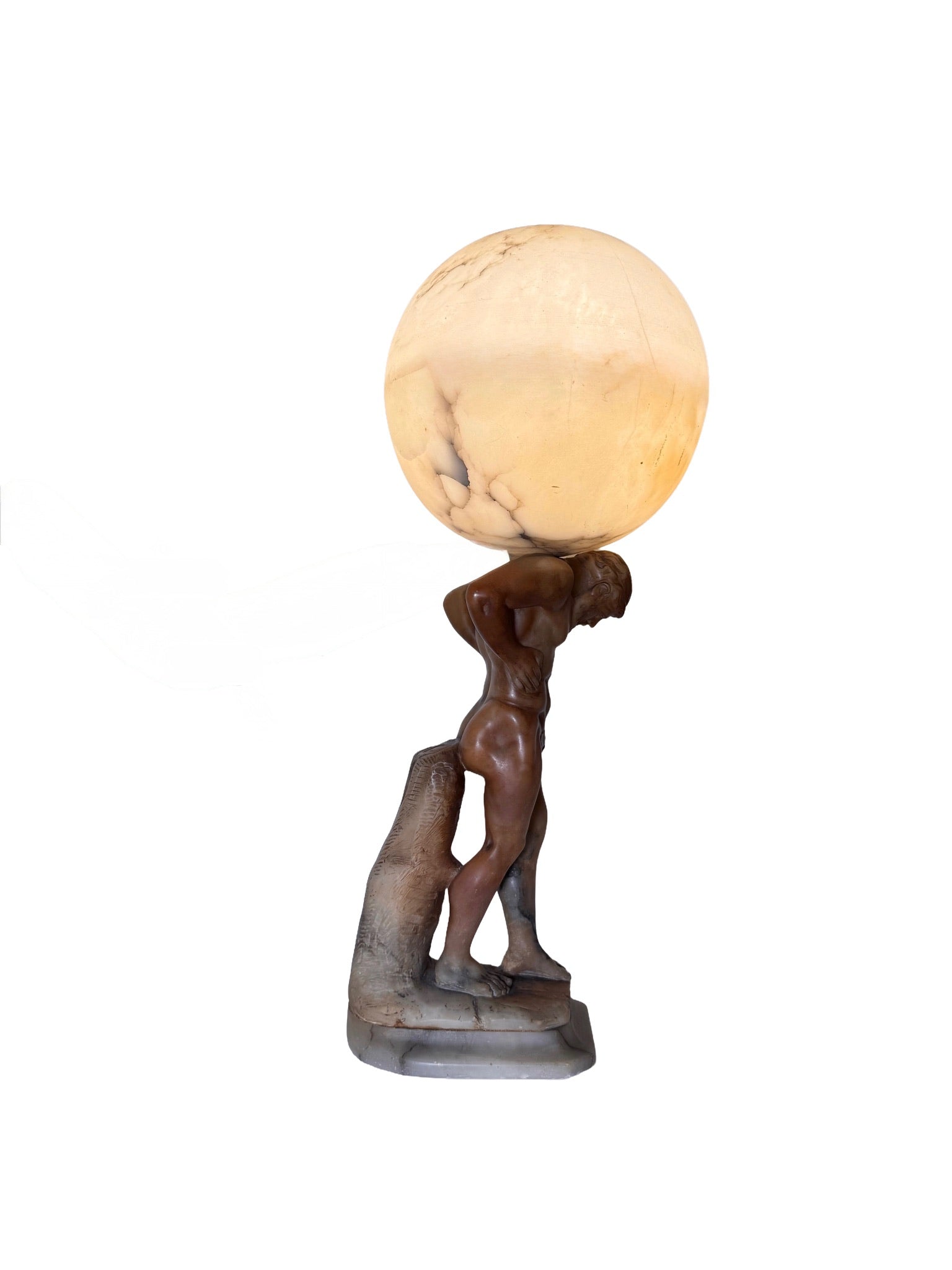 Alabaster & Marble Figurative Table Lamp Of Atlas