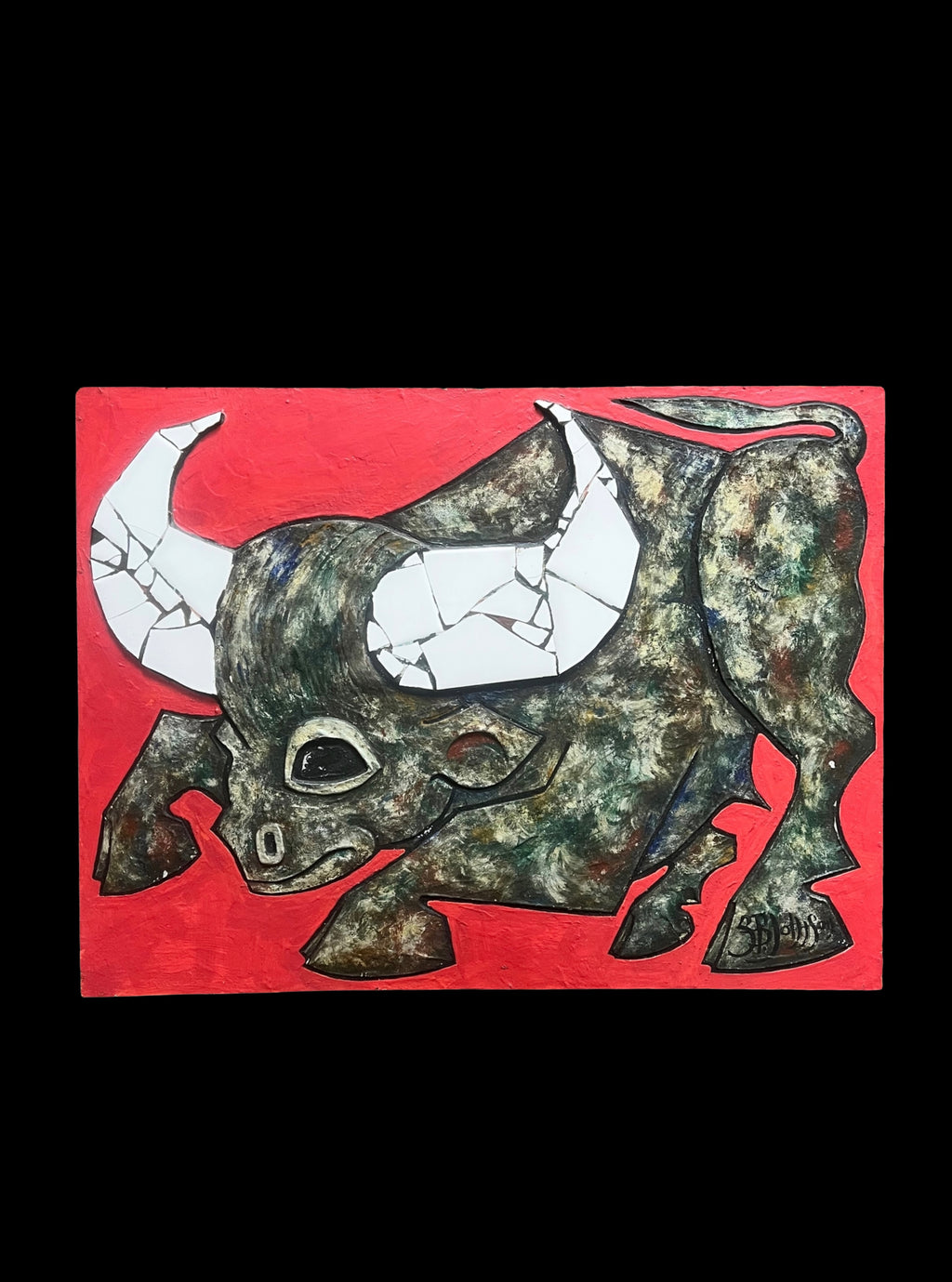 Stewart B. Johnson (1938–2019) Mixed Media Bull Painting