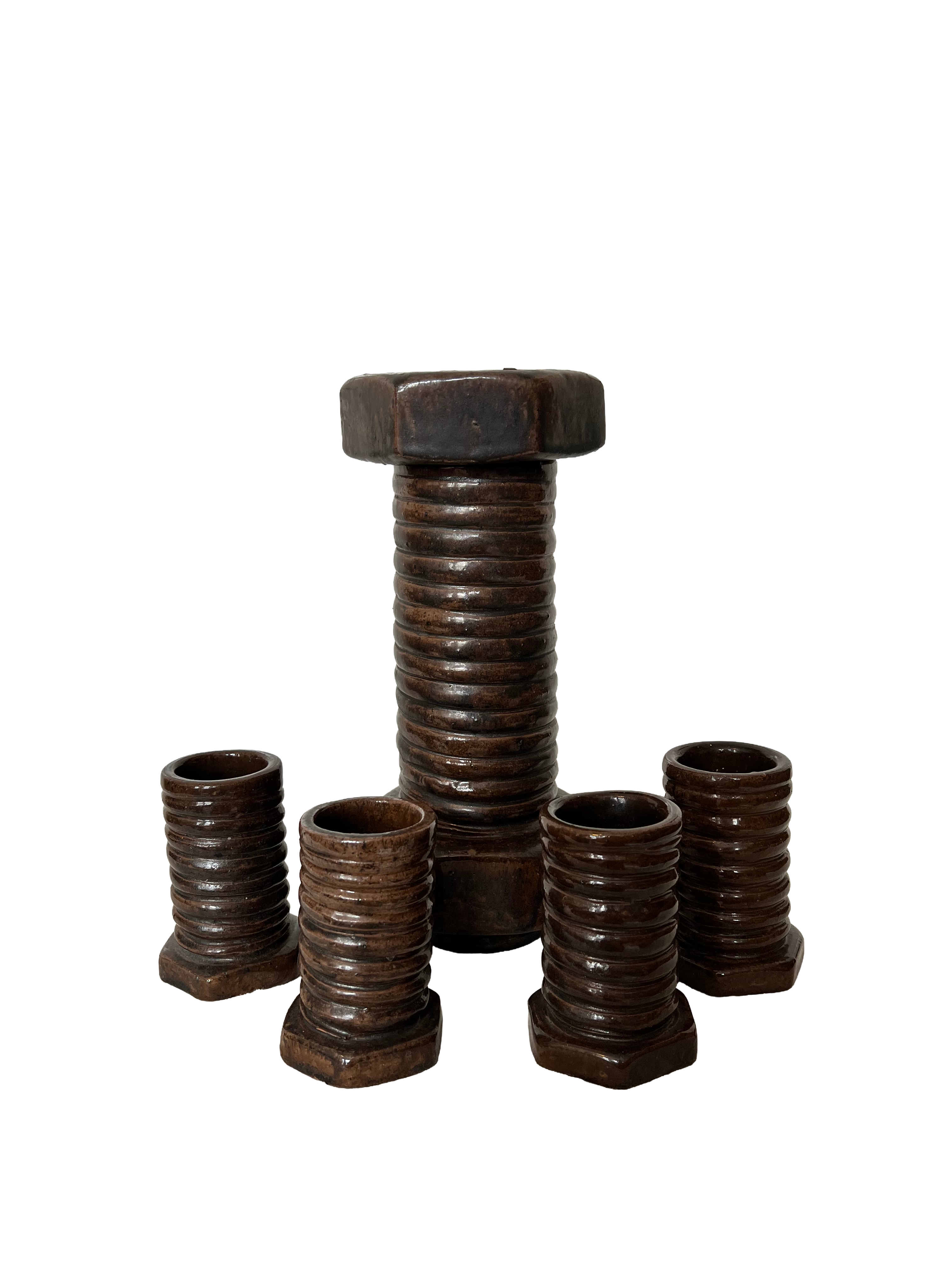 Studio Pottery Nut & Bolt Decanter Set