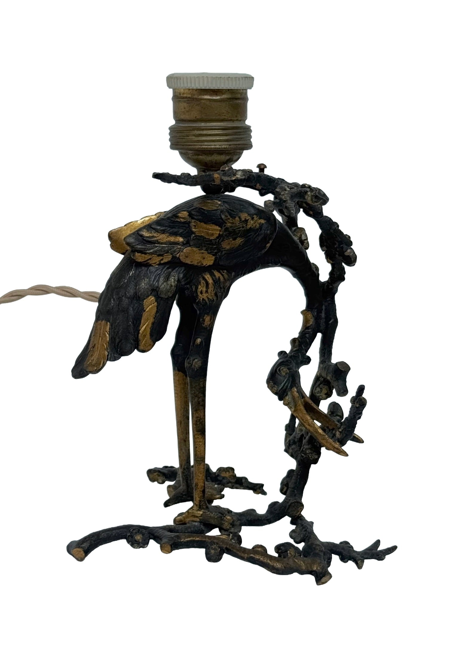 Bronze Late 19thC Chinese Crane Lamp