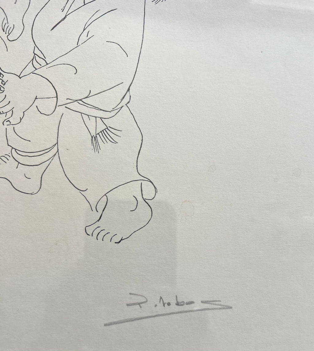 Pedro Lobos (Chile 1919-1968) Pen And Ink Drawing Of Children Playing