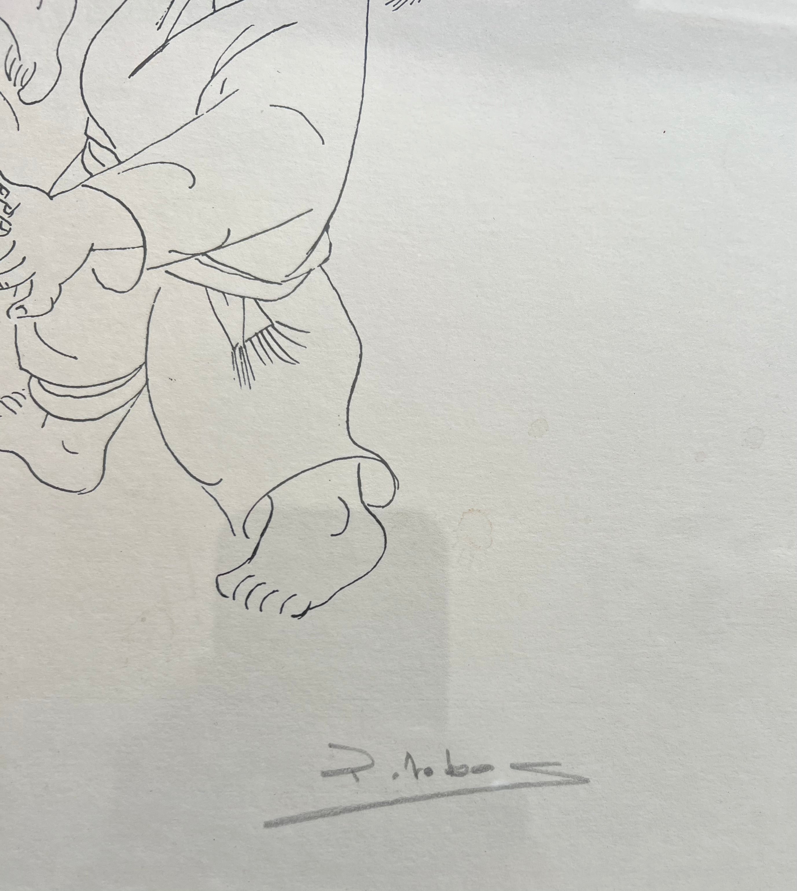 Pedro Lobos (Chile 1919-1968) Pen And Ink Drawing Of Children Playing
