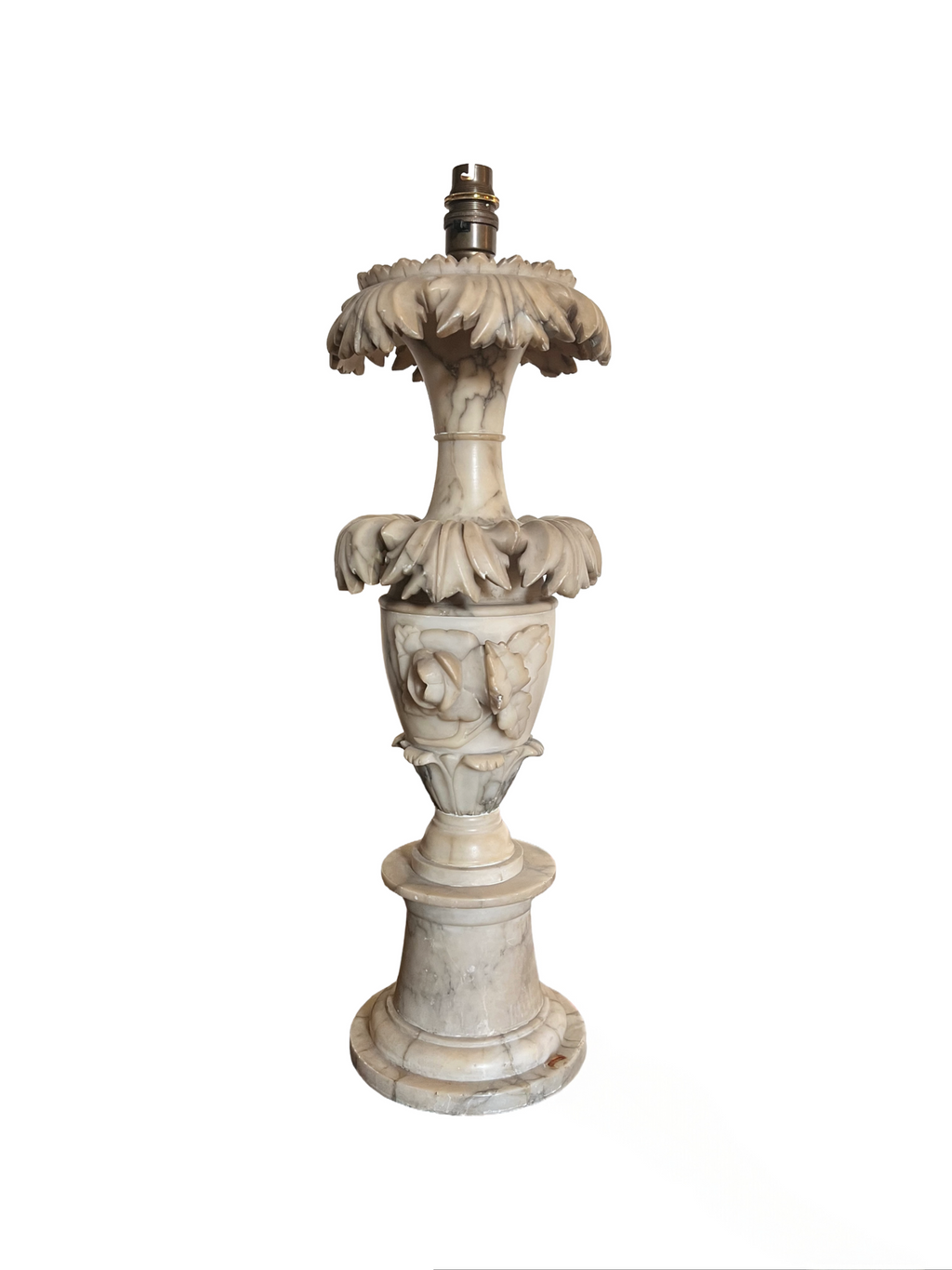 Early 20th Century Carved Alabaster Lamp With Foliage Motif