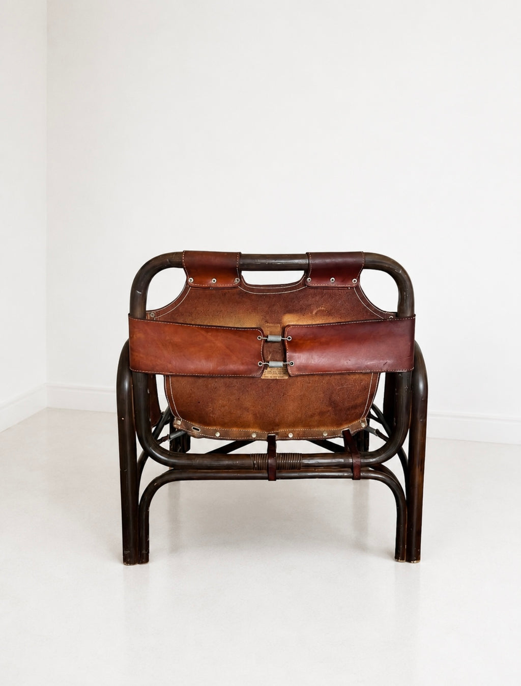 Tito Agnoli Leather & Rattan Safari Armchair for Bonacina 1960s