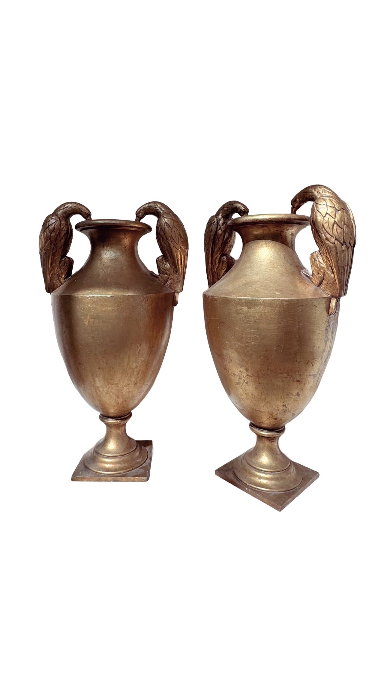Pair of Large Gilded Decorative Urns