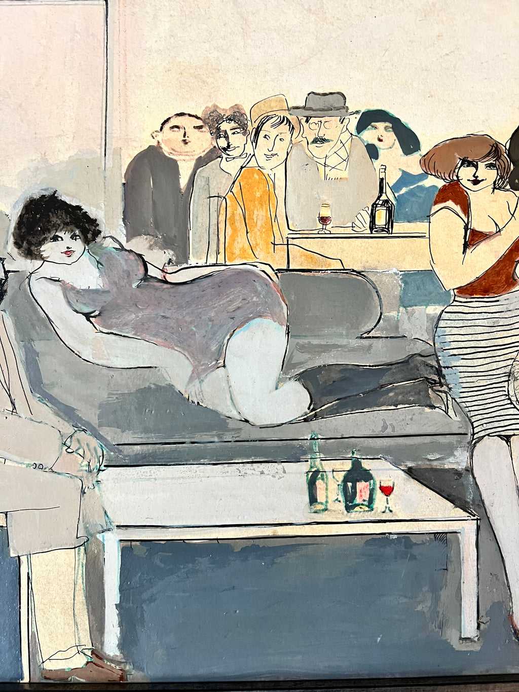 David Schneuer (1905-1988) Original Mixed Media Painting Of A Party Scene