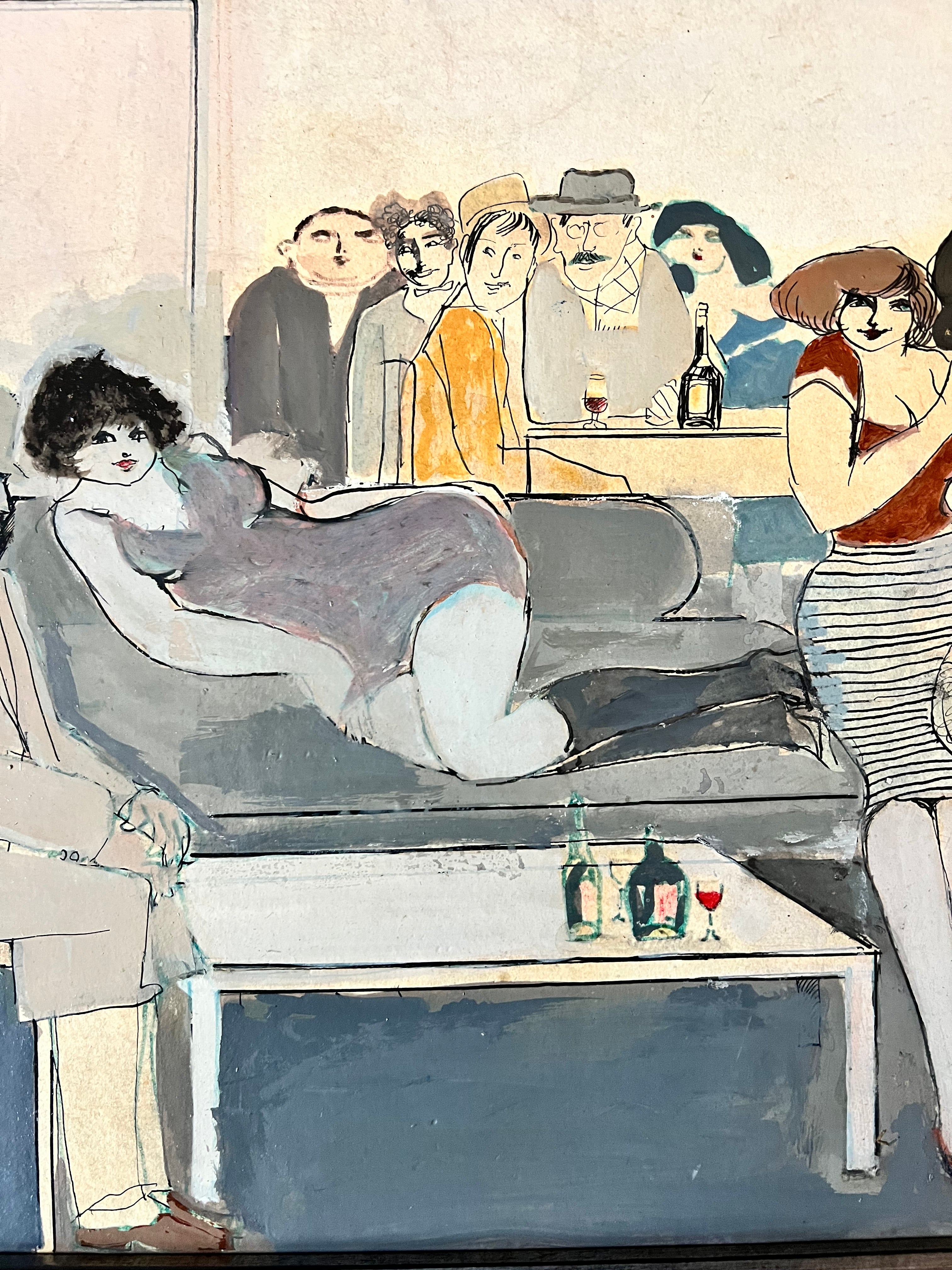 David Schneuer (1905-1988) Original Mixed Media Painting Of A Party Scene