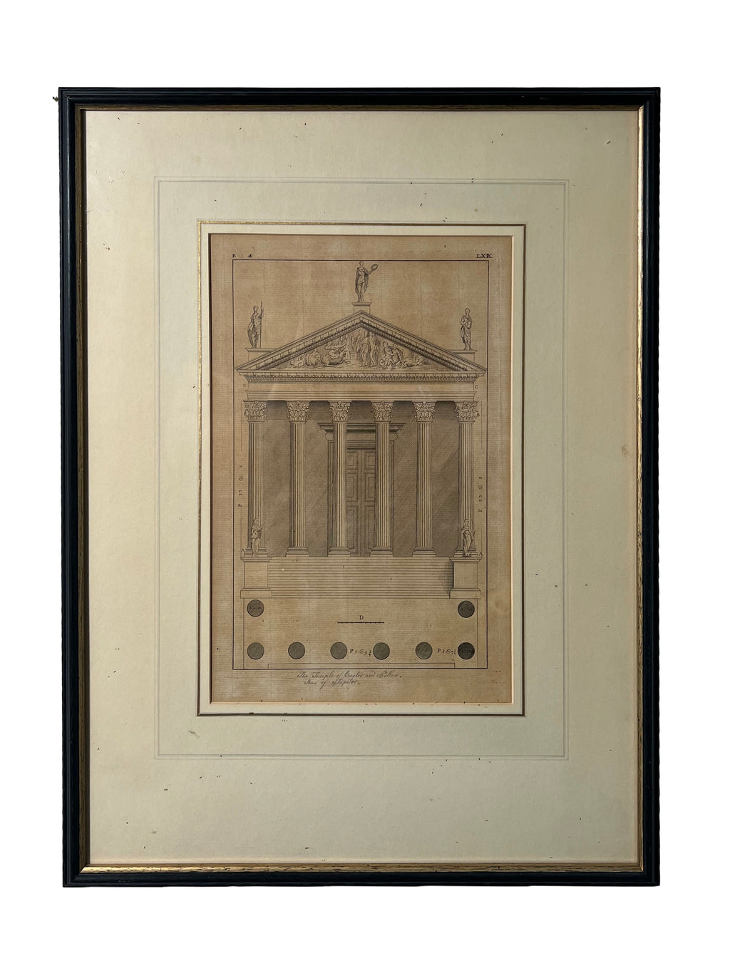 18th Century Engraving Of The Temple of Castor and Pollux By Andrea Palladio