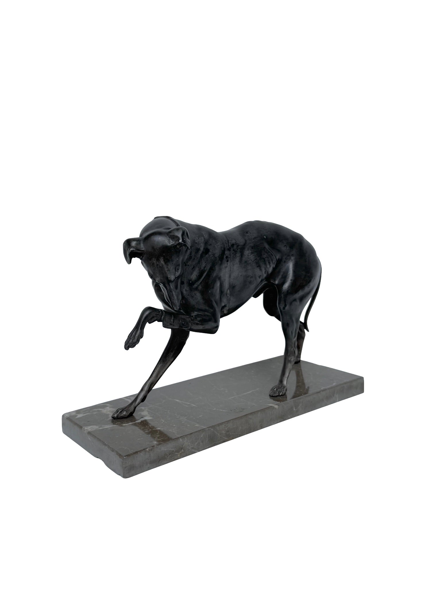 Spelter Dog On Marble Base Attributed To Pierre Jules Mene