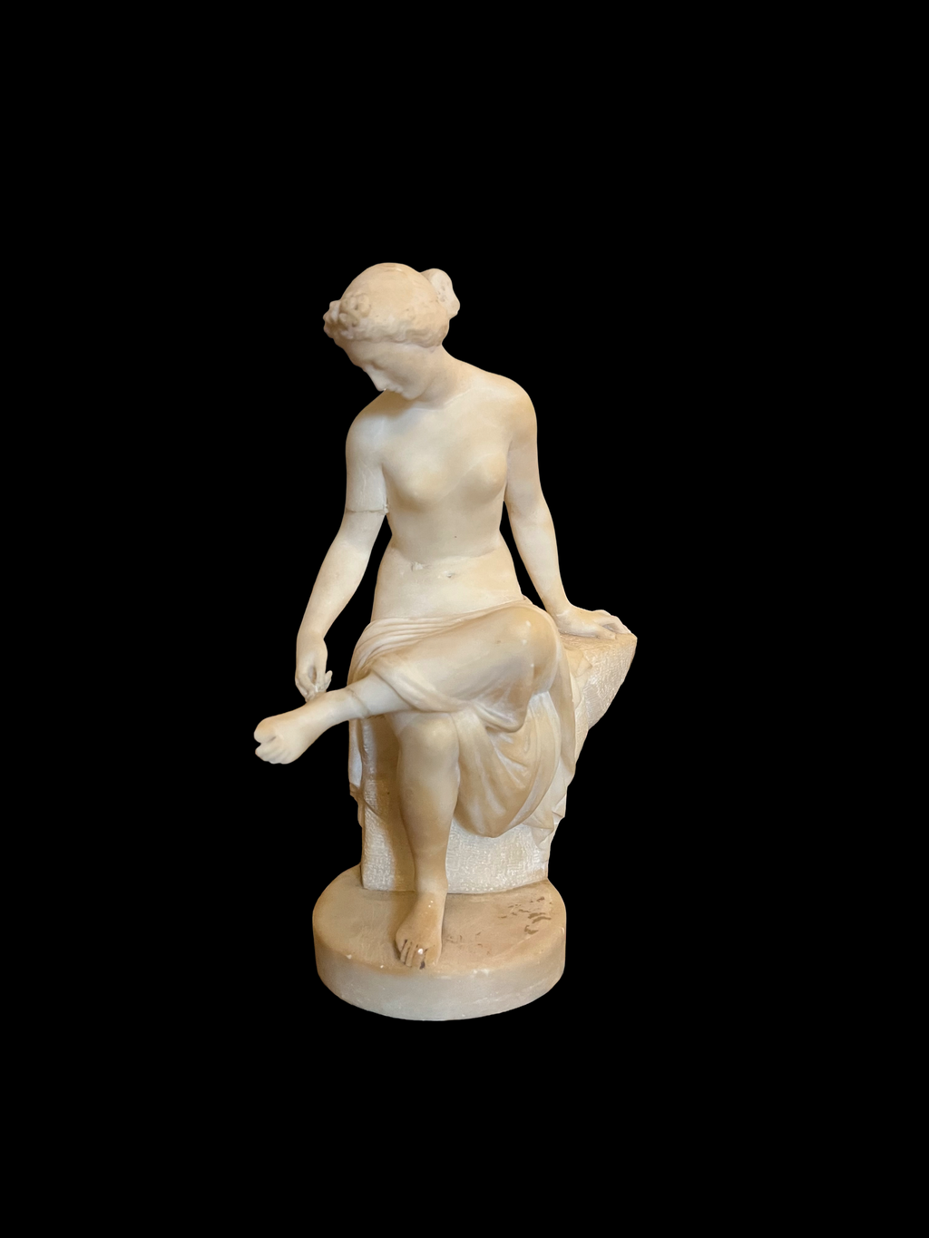 19th Century Alabaster Sculpture Of A Seated Nymph