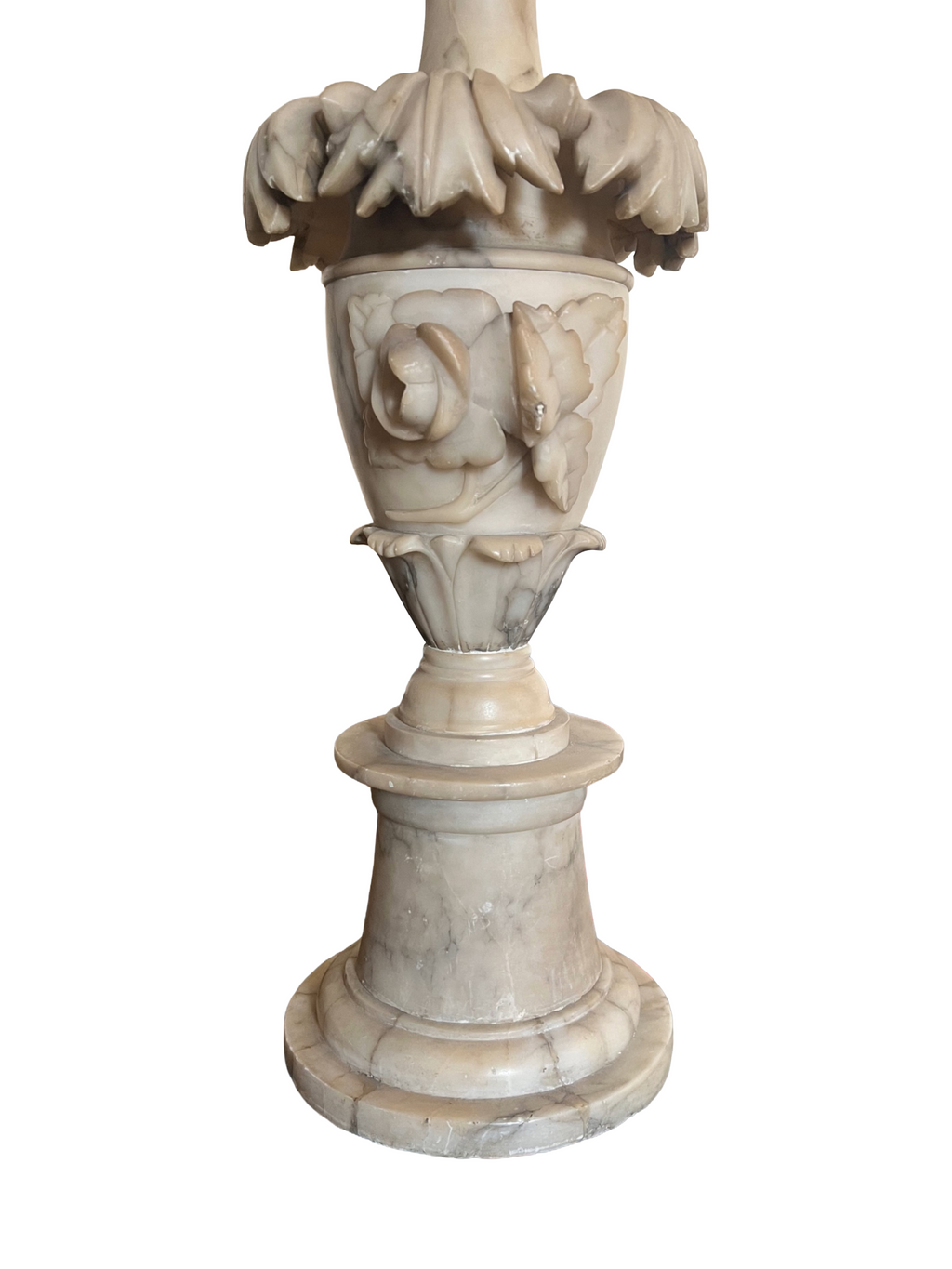 Early 20th Century Carved Alabaster Lamp With Foliage Motif