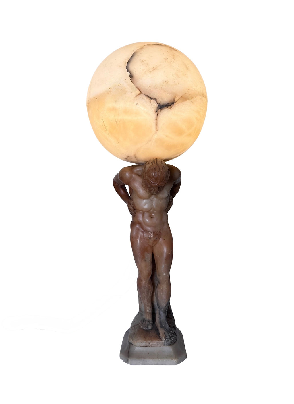 Alabaster & Marble Figurative Table Lamp Of Atlas