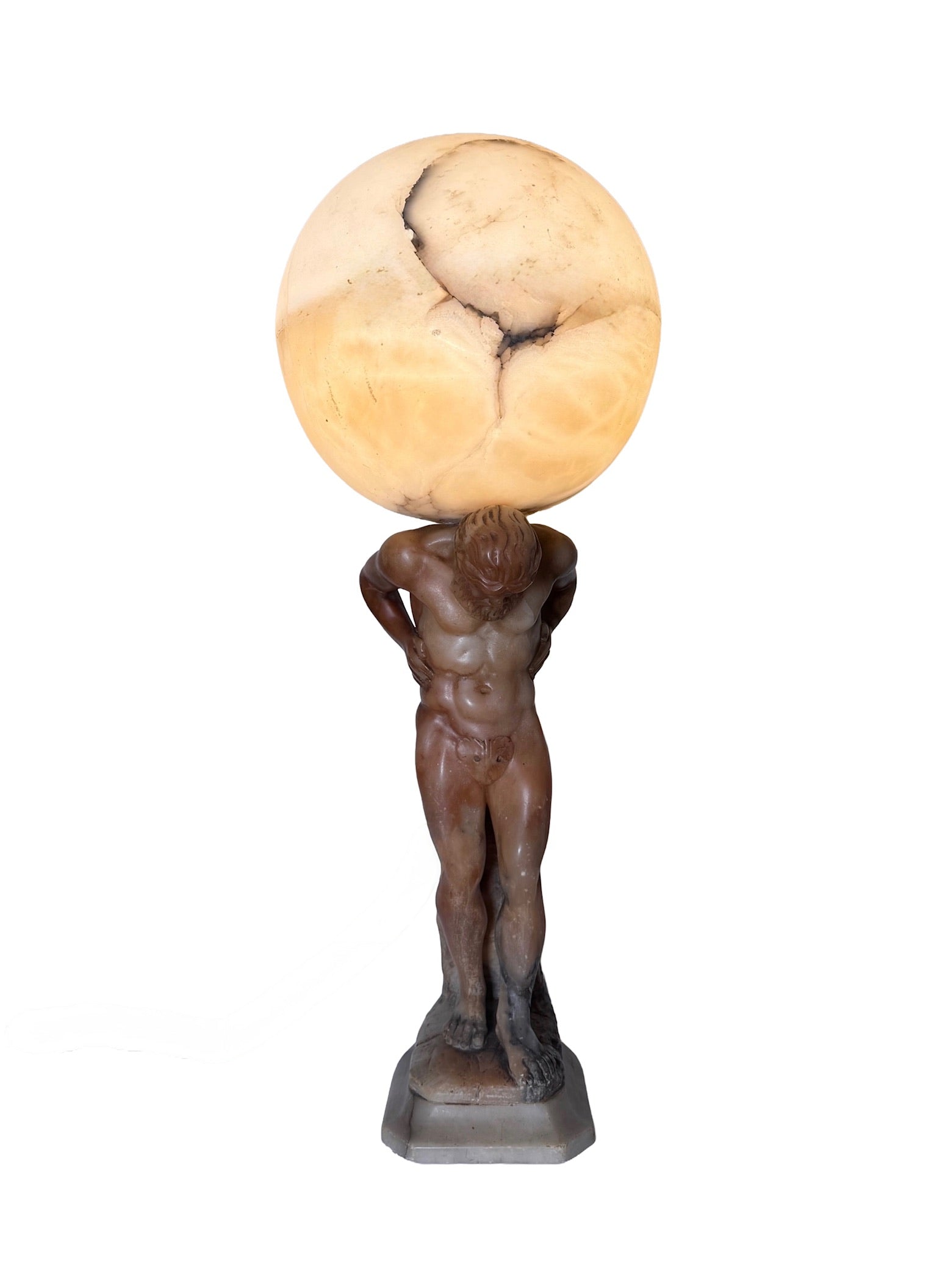 Alabaster & Marble Figurative Table Lamp Of Atlas
