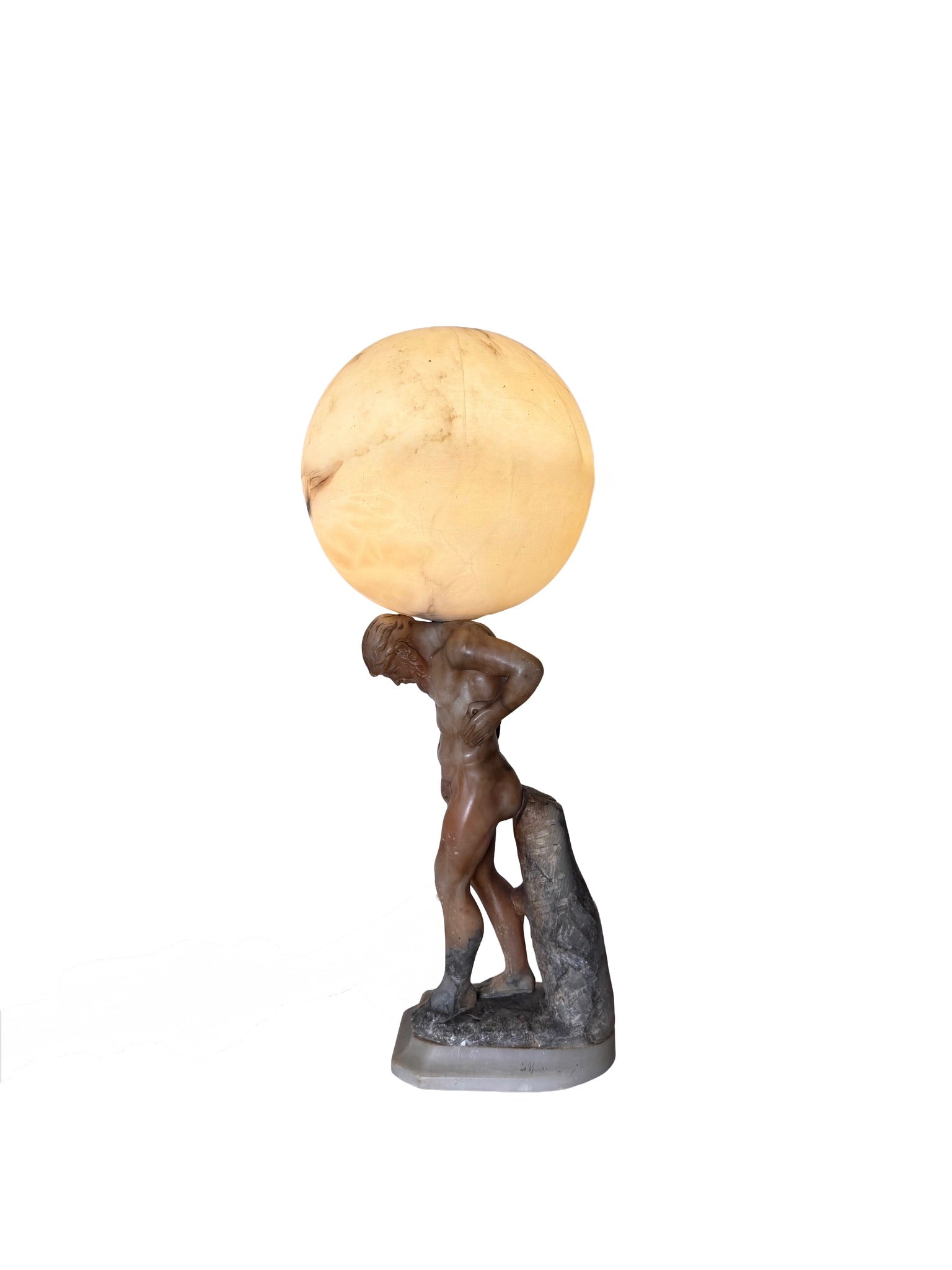 Alabaster & Marble Figurative Table Lamp Of Atlas