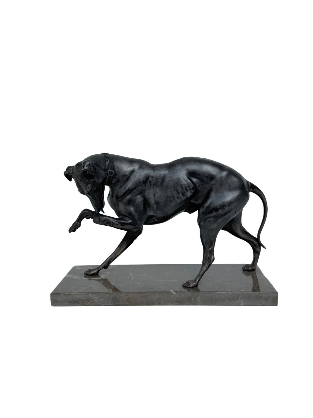 Spelter Dog On Marble Base Attributed To Pierre Jules Mene