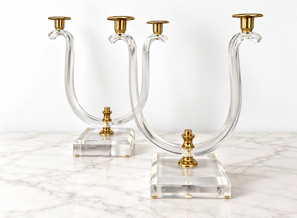 Lucite Double Arm Candle Sticks
