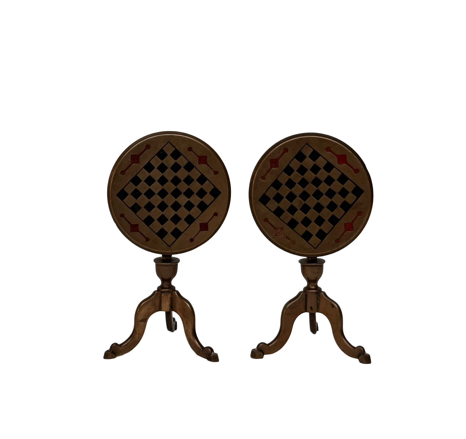 Pair Of English Brass Miniature Chess Tables