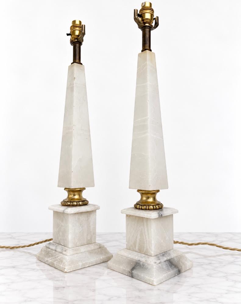 Pair of Alabaster Obelisk Table Lamps