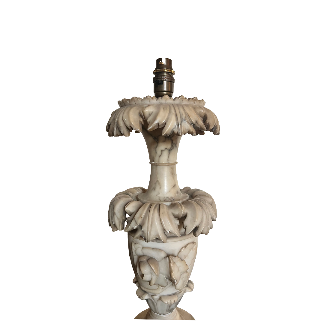 Early 20th Century Carved Alabaster Lamp With Foliage Motif