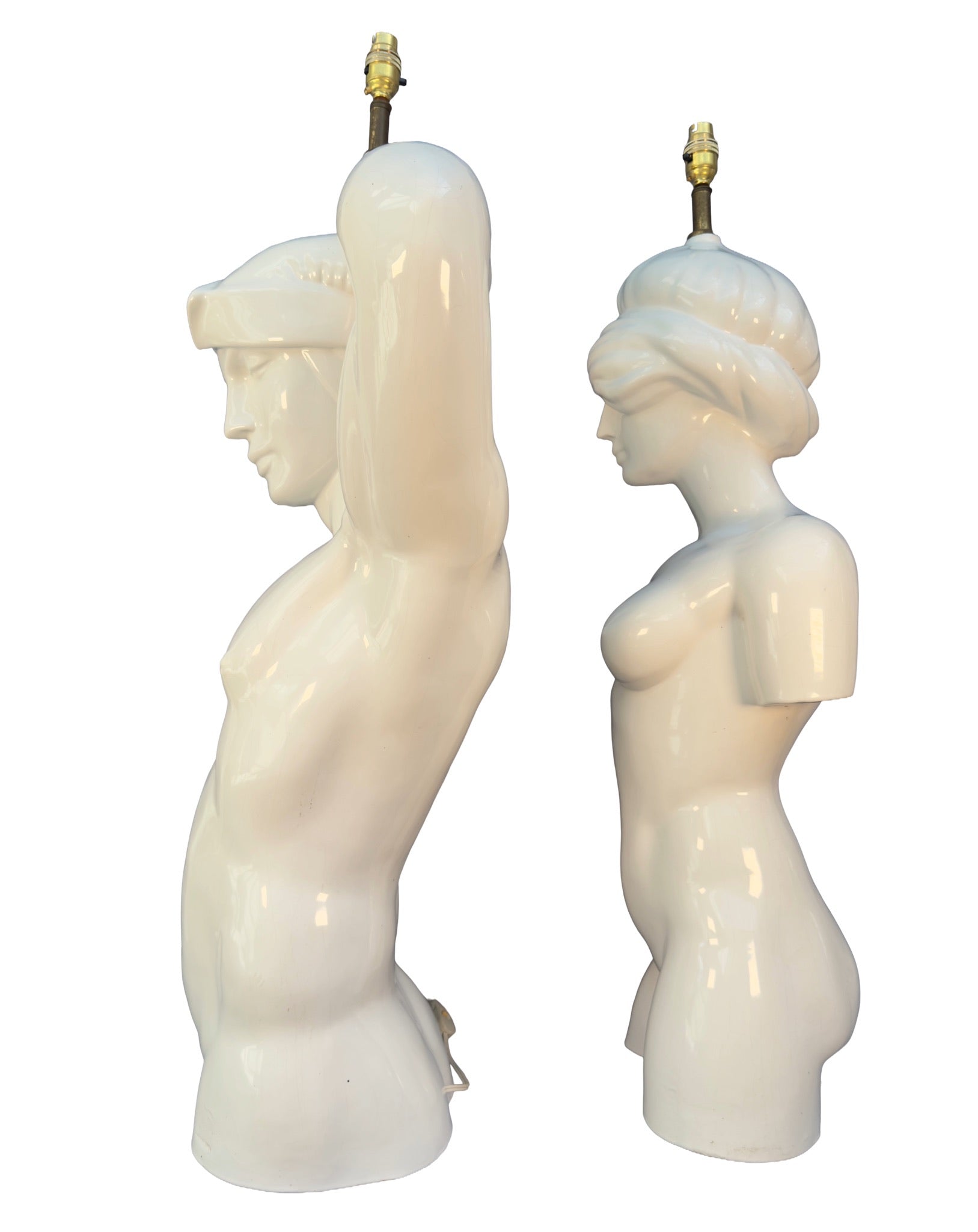 Pair Ceramic Table Lamps by Giulio Ciniglia for Vivai del Sud, Italy c.1970s