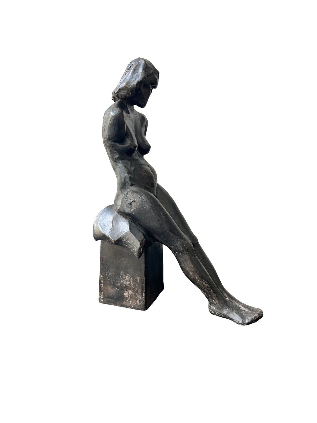 Seated Female Nude Figure Bronzed Terracotta Sculpture