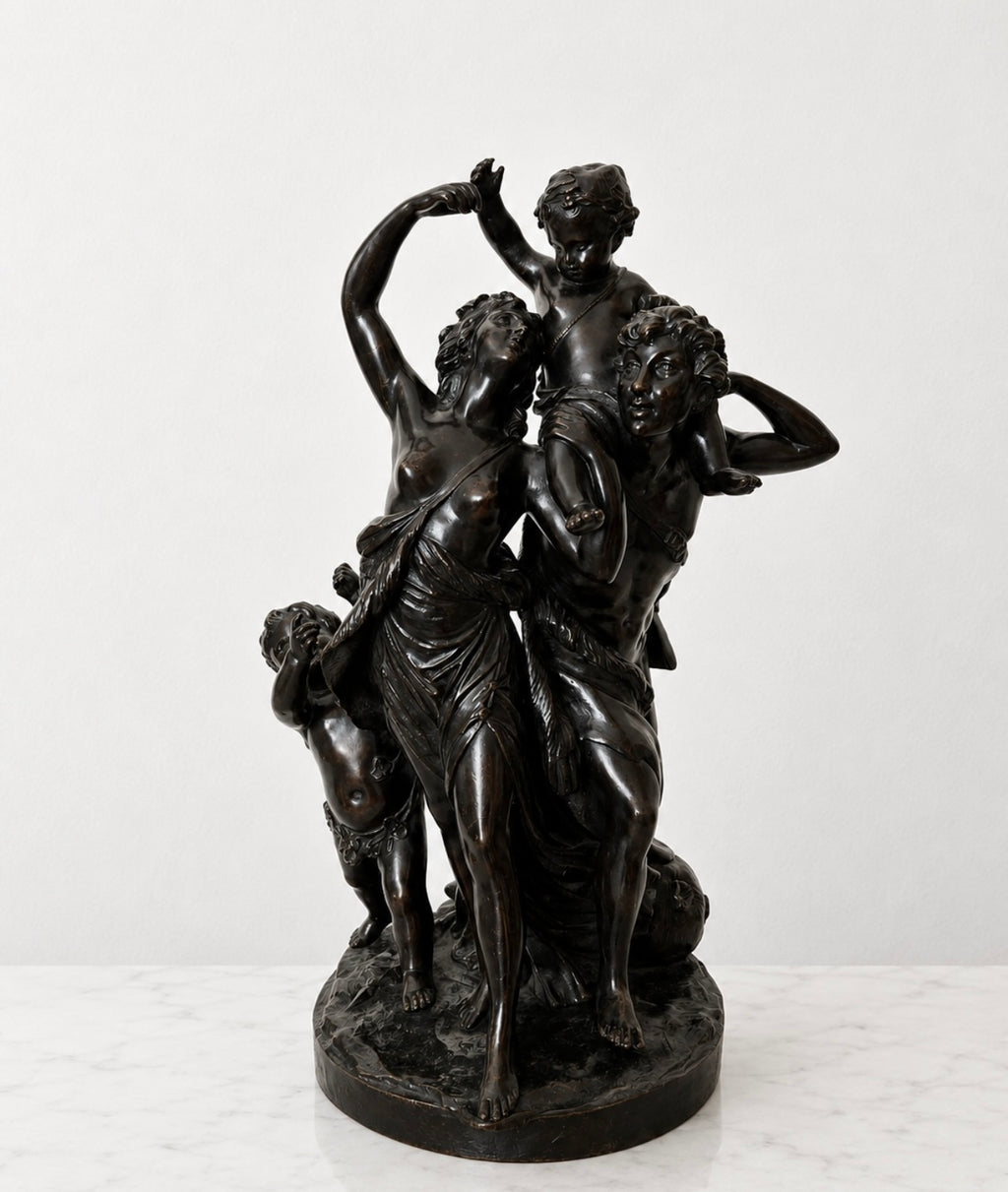 Antique French Bronze Sculpture By Clodion Bacchus Group
