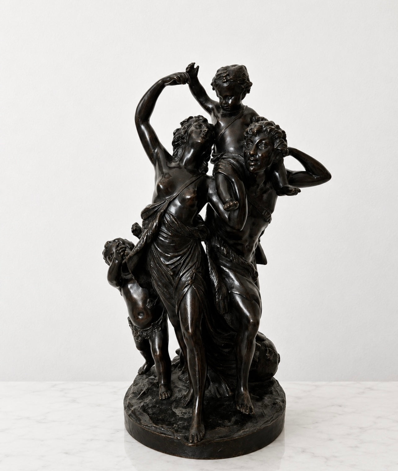 Antique French Bronze Sculpture By Clodion Bacchus Group