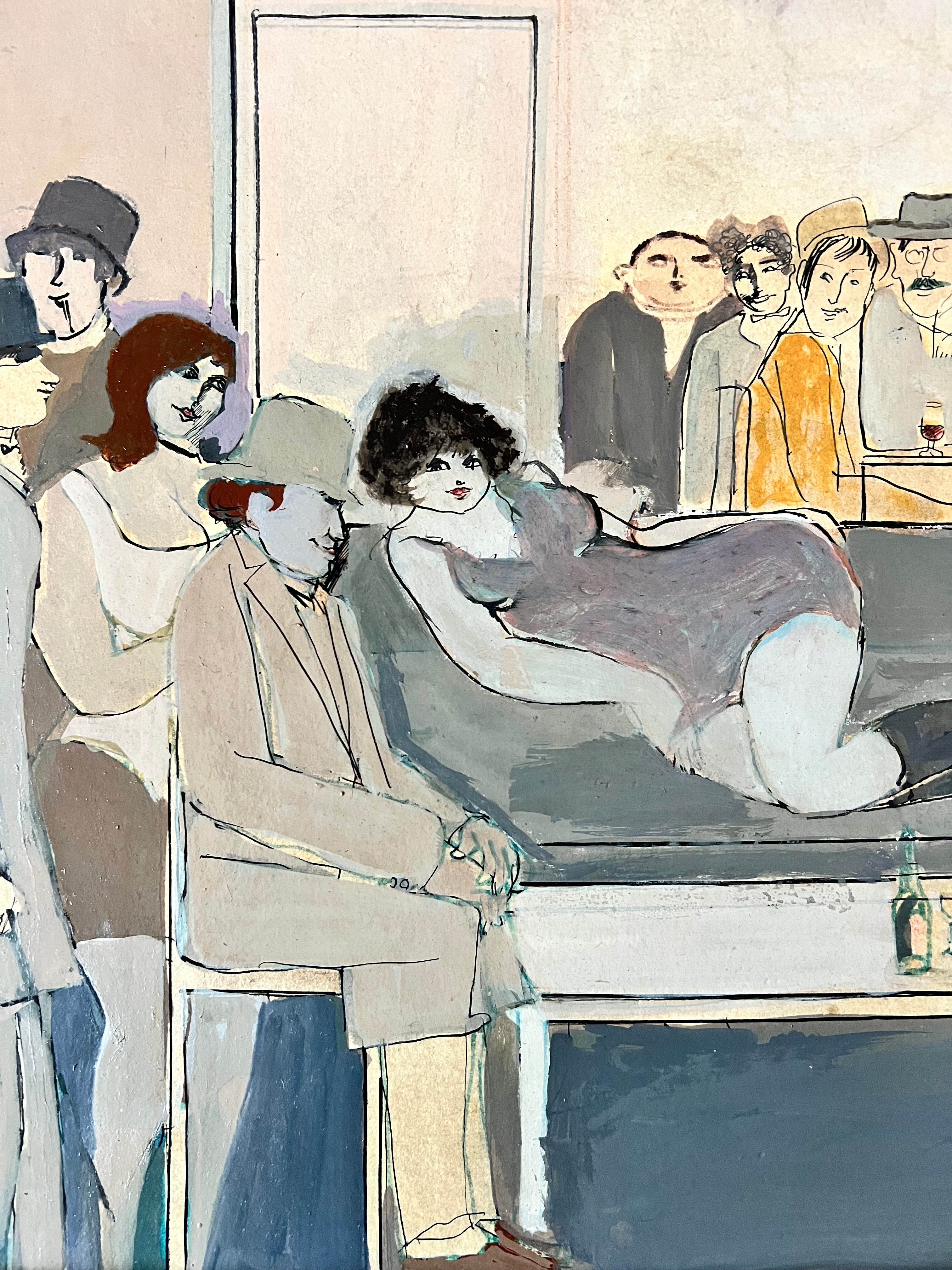 David Schneuer (1905-1988) Original Mixed Media Painting Of A Party Scene