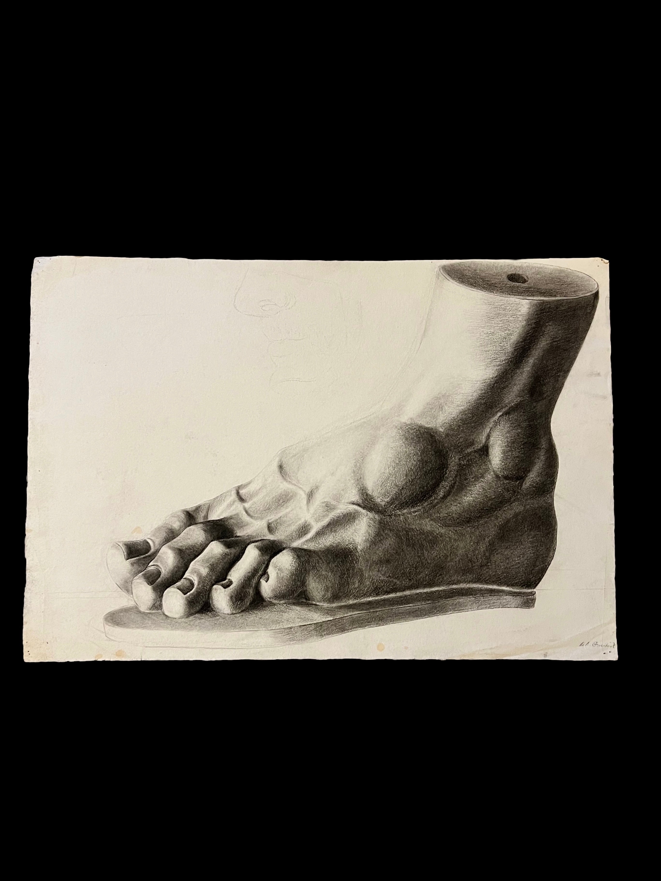19th Century Antique Academic Drawing Of Hercules Foot 1880s