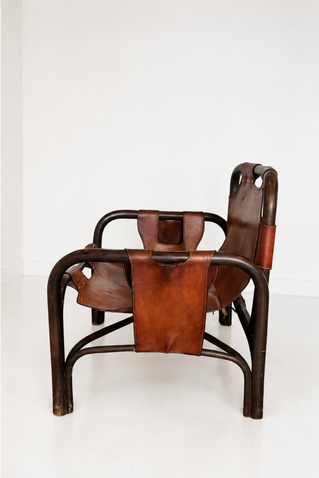 Tito Agnoli Leather & Rattan Safari Armchair for Bonacina 1960s