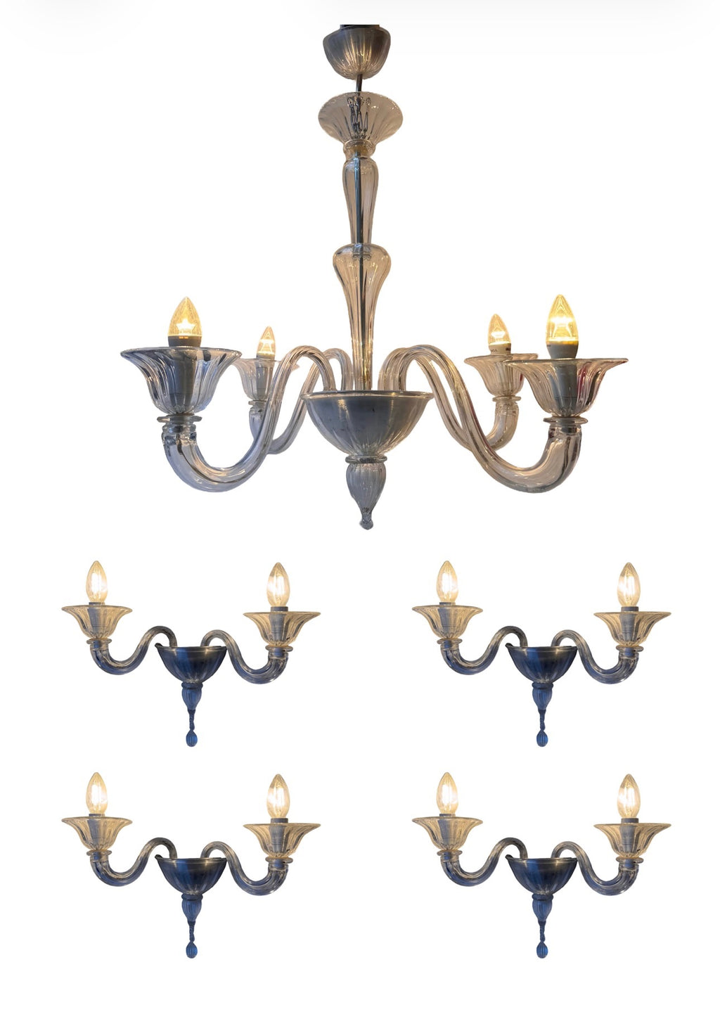 Murano Chandelier & Matching Wall Sconce Set (x4)