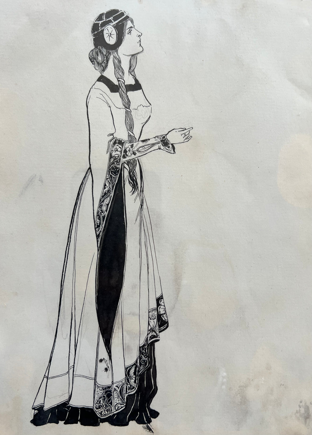 Dorothy Beresford Kerr Pen & Ink Drawing “The Lady Of Shallot”