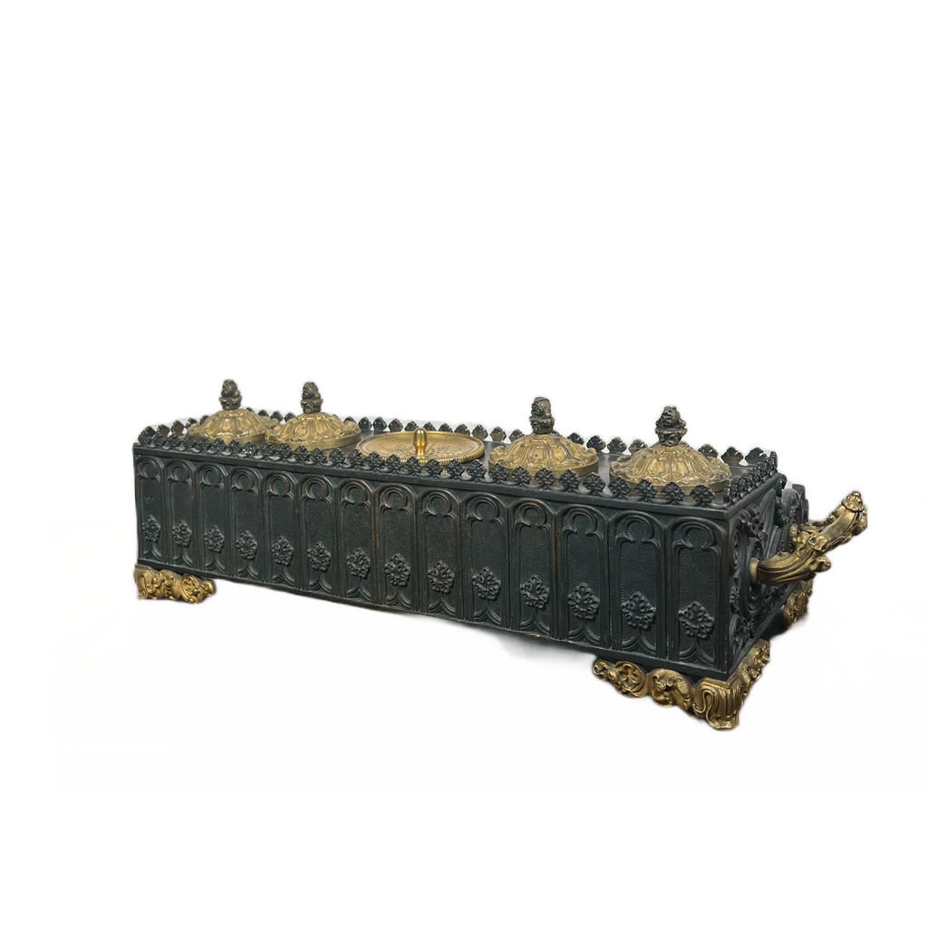 19th Century Empire Bronze Inkwell With Gilt Handles & Feet