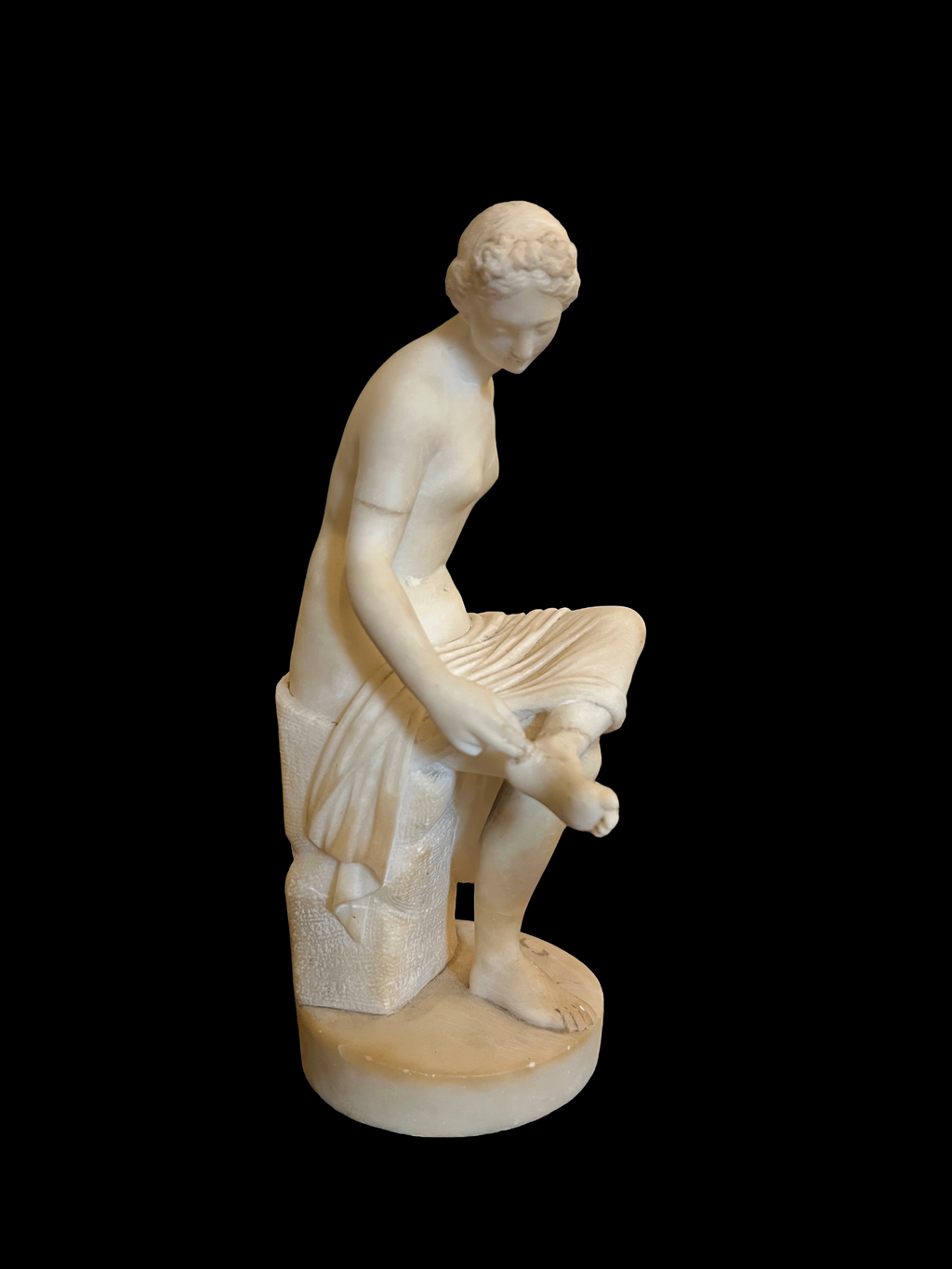 19th Century Alabaster Sculpture Of A Seated Nymph