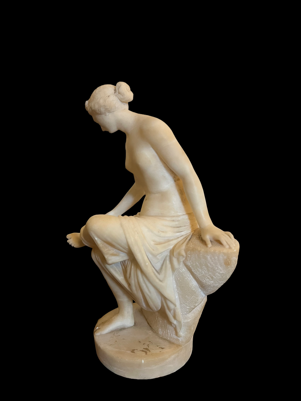19th Century Alabaster Sculpture Of A Seated Nymph