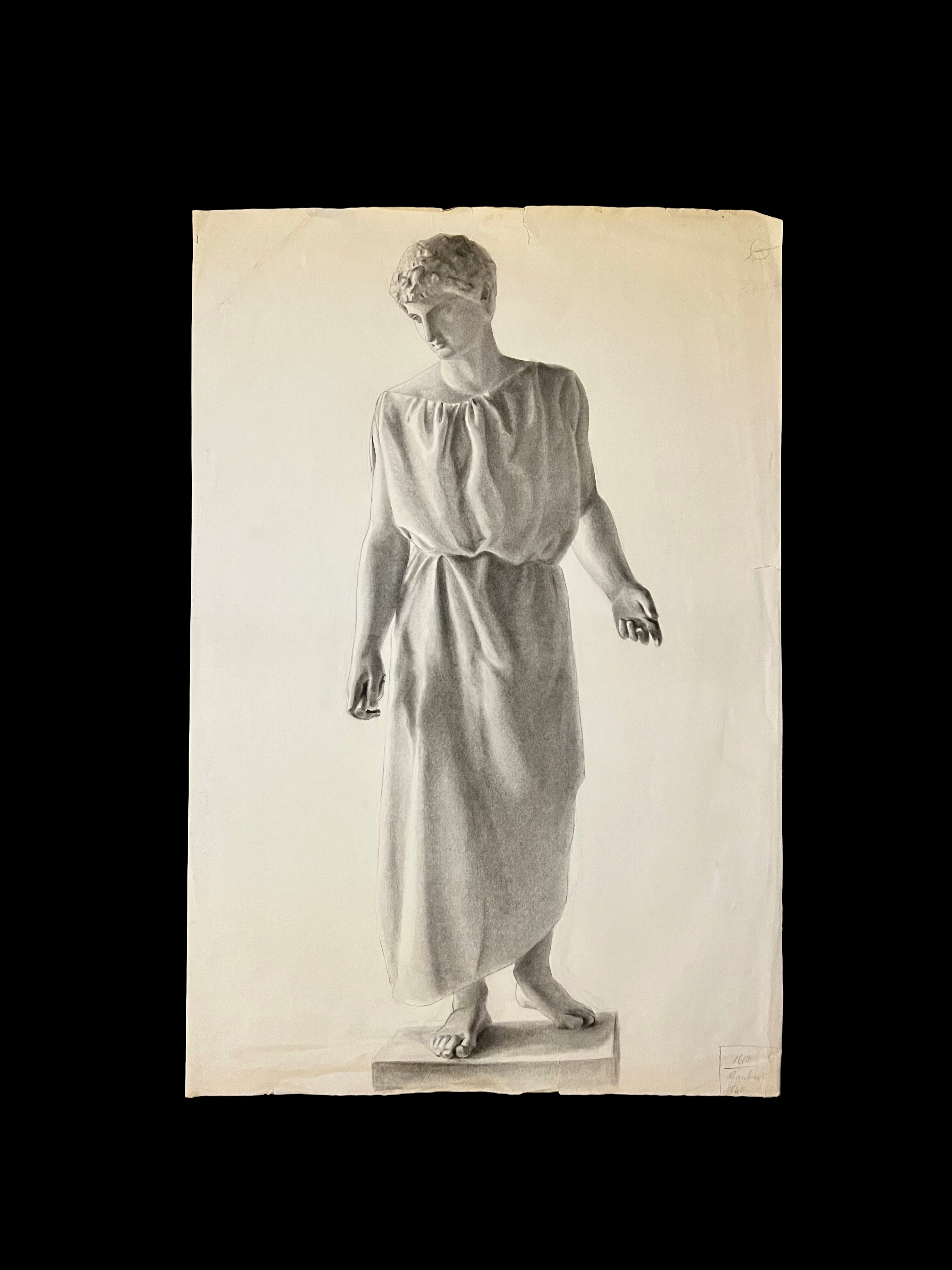 19th Century Antique Academic Drawing Of A Classical Greek Figure 1880s