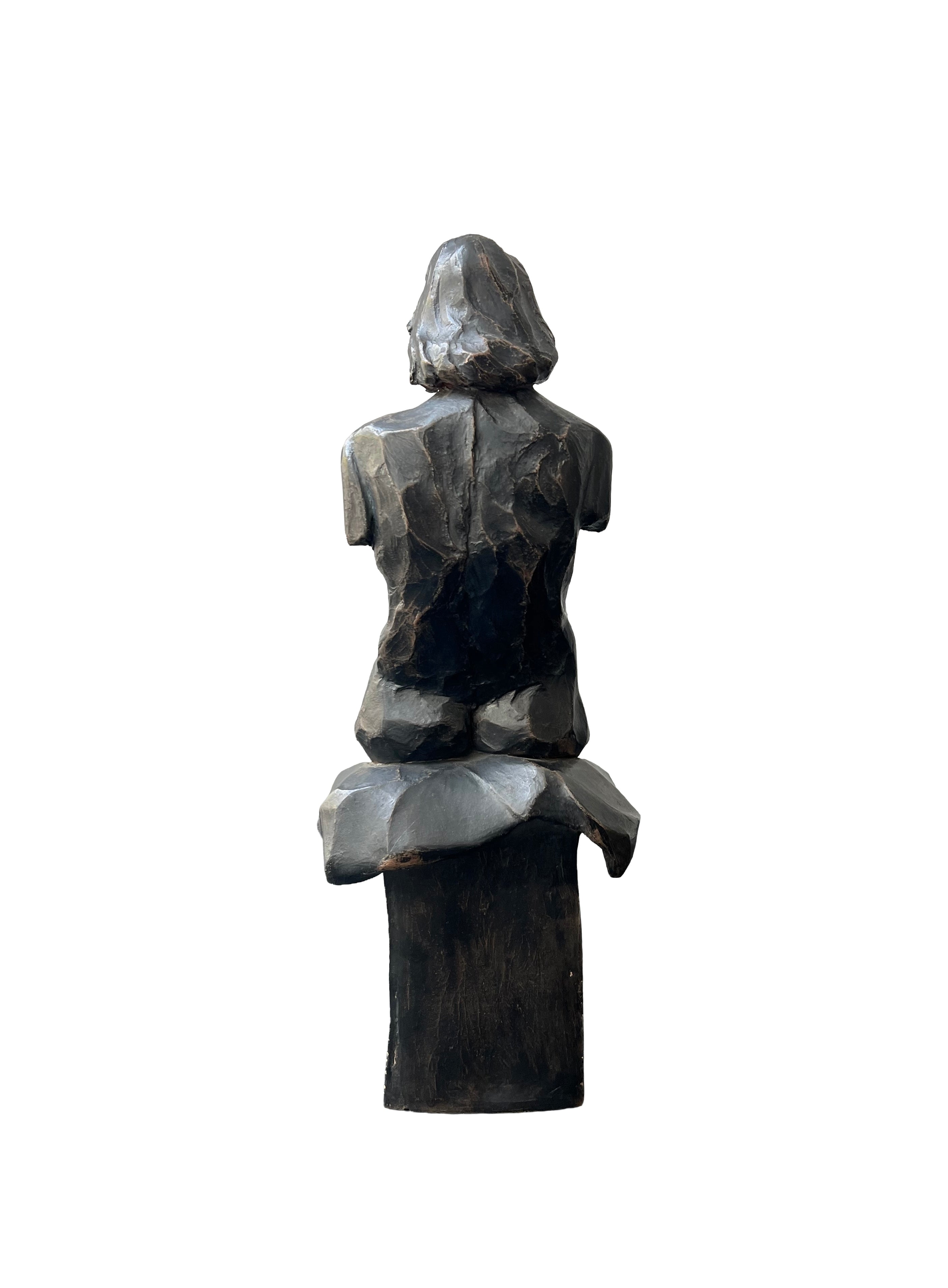 Seated Female Nude Figure Bronzed Terracotta Sculpture