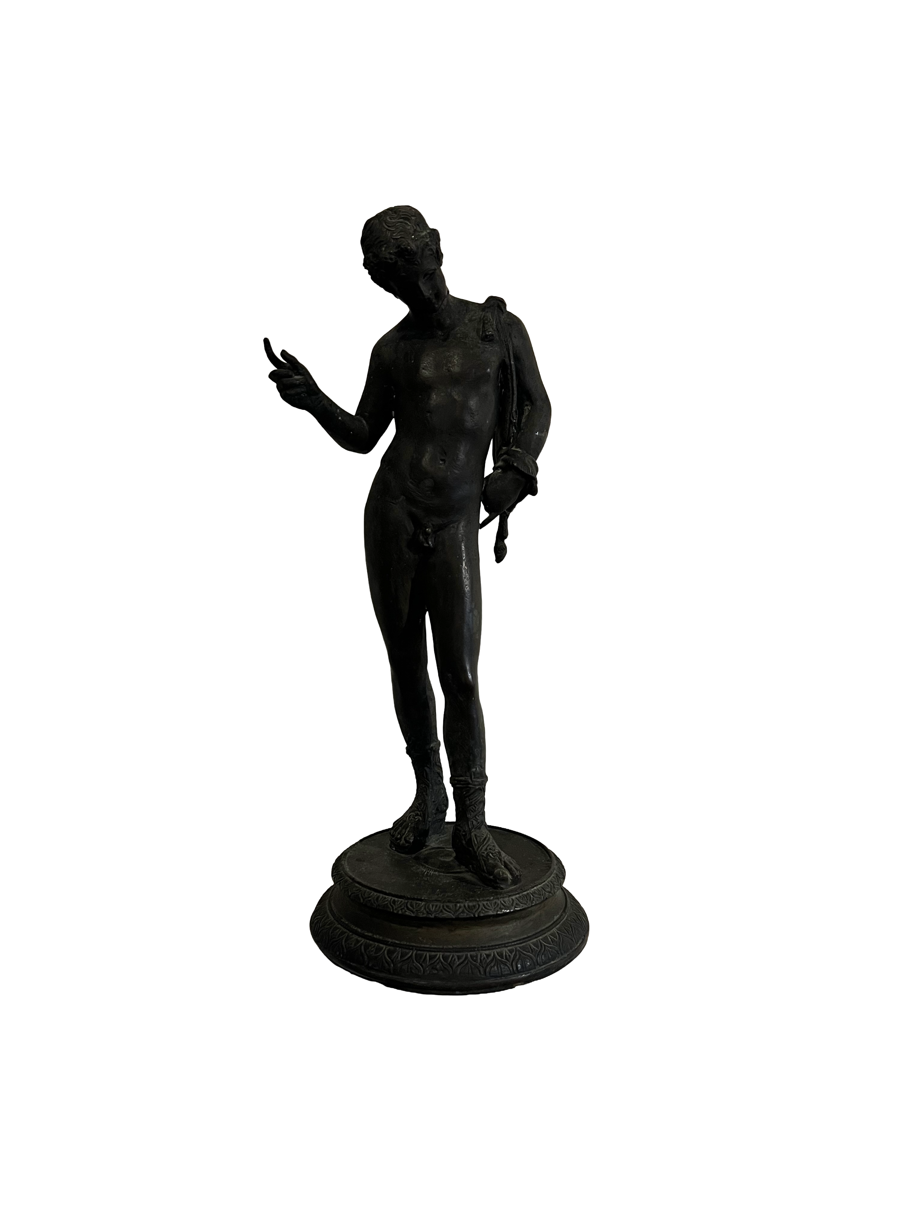 19th Century Italian Grand Tour Antique Bronze Sculpture of “Narcissus”