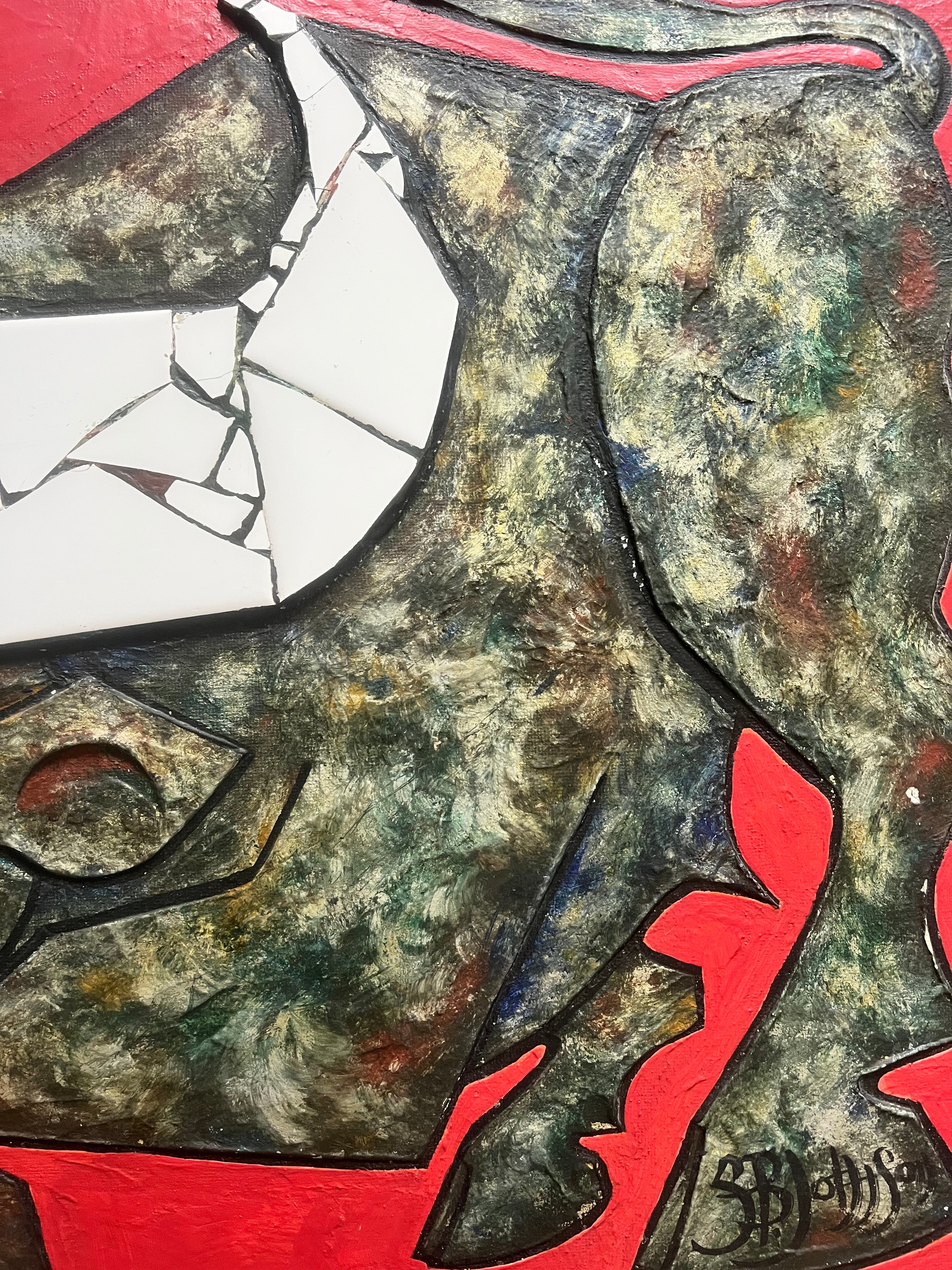 Stewart B. Johnson (1938–2019) Mixed Media Bull Painting