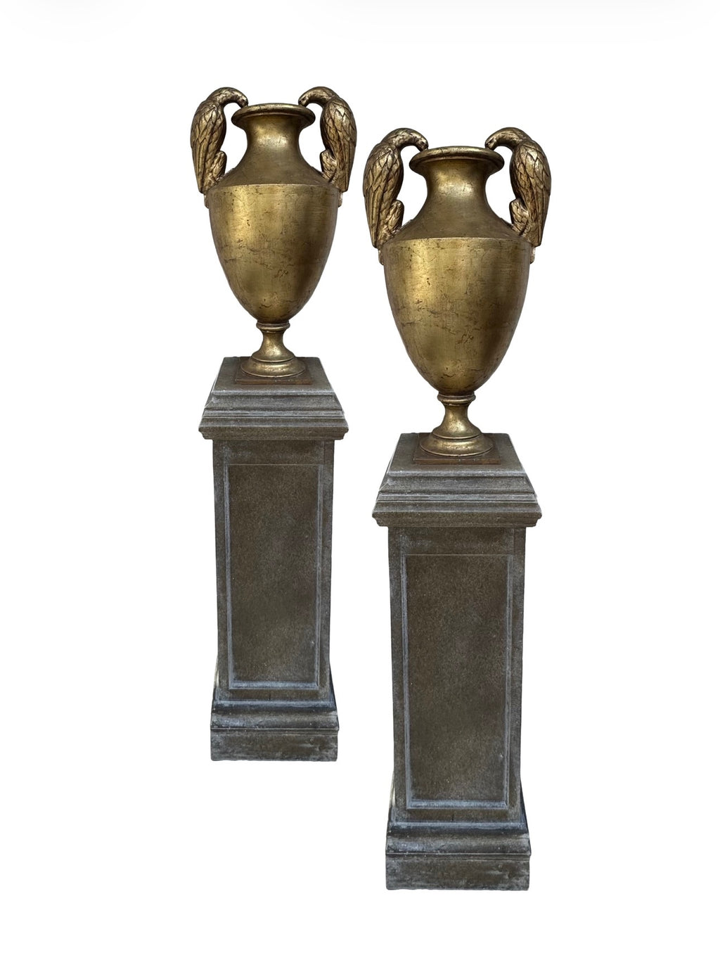 Pair of Large Gilded Decorative Urns