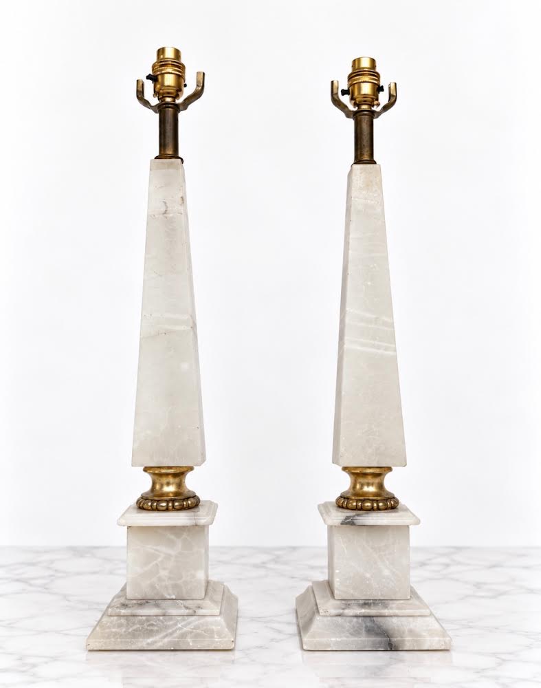 Pair of Alabaster Obelisk Table Lamps
