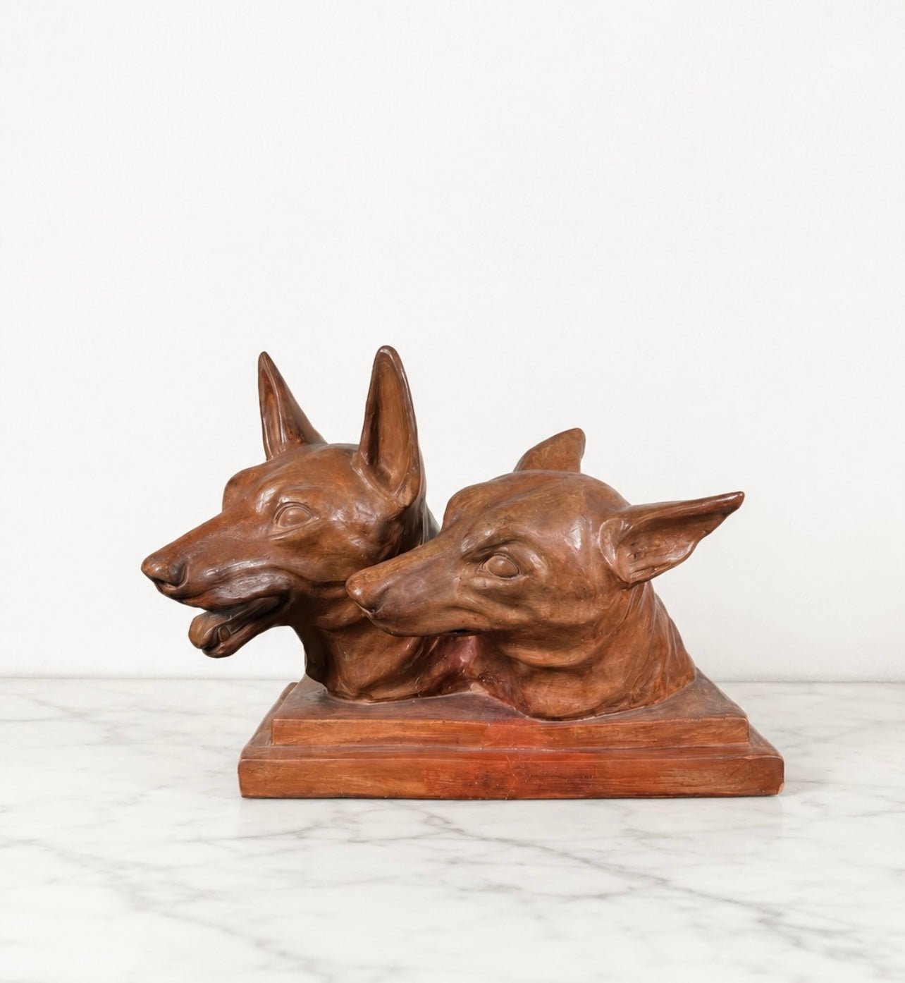 Victor Feltrin Terracotta Sculpture Of Two Dogs